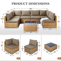 7 Pcs Outdoor Sectional Sofa Patio Furniture Set with 3.15" Thick Cushions, Coffee Table