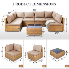 7 Pcs Outdoor Sectional Sofa Patio Furniture Set with 3.15" Thick Cushions, Coffee Table