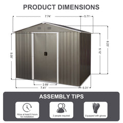 8ft x 6ft Outdoor Metal Storage Shed with Floor Base,Gray