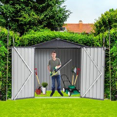 Garden Metal Storage Shed Gray White 6x4x6ft outdoor storing tools Rainproof Hinge door version