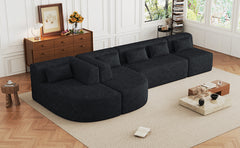 143.7" Upholstered Sofa Free-combined Sofa Couch with Two Chaise Lounge and Five Back Pillows for Living Room, Black