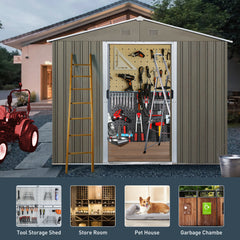 8ft x 6ft Outdoor Metal Storage Shed with Window Grey