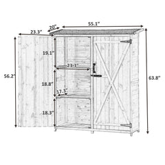 5.3ft Hx4.6ft L Wood Storage Shed Tool Organizer,Garden Shed, Storage Cabinet with Waterproof Asphalt Roof, Double Lockable Doors, 3-tier Shelves, Natural