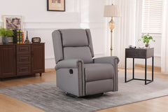 360 Degree Swivel Upholstered Manual Recliner With Nailhead Trims For LIving Room, Grey