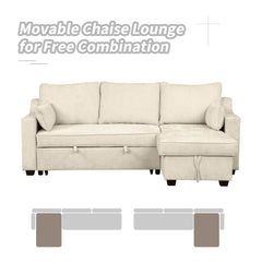 90" Pull Out Sleeper Sofa L-Shaped Couch Convertible Sofa Bed with Storage Chaise, Storage Racks and USB Ports (SG001340AA), Beige