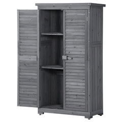 Wooden Garden Shed 3-tier Patio Storage Cabinet Outdoor Organizer Wooden Lockers with Fir Wood (Gray Wood Color -Shutter Design)