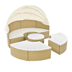 Outdoor Sectional Sofa Set Rattan Daybed with Retractable Canopy, Separate Seating and Cushion, Beige