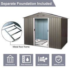 8ft x 6ft Outdoor Metal Storage Shed with Floor Base,Gray