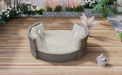 5-Piece Round Rattan Sectional Sofa Set All-Weather Sunbed Daybed with Round Liftable Table and Cushions, Gray