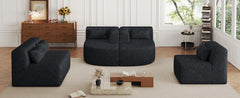 143.7" Upholstered Sofa Free-combined Sofa Couch with Two Chaise Lounge and Five Back Pillows for Living Room, Black