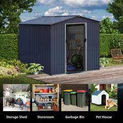 Outdoor Storage Shed 8 x 6 FT Large Metal Tool Sheds, Heavy Duty Storage House with Sliding Doors with Air Vent, Dark Grey