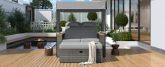 2-Piece Outdoor Rattan Bench Lounge Set, with Canopy, UV Protection Fabric & Waterproof Cushions and Adjustable Backrest
