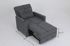 Sleeper Chair 3-in-1 Convertible Chair Bed Pull Out Sleeper Chair Beds Adjustable Single Armchair Sofa Bed with USB Ports, Side Pocket, Linen Grey