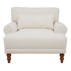 Elegant Accent Chair with Circular Armrests, Ergonomic Lumbar Support, Vintage Roman Column Legs