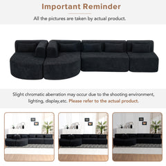 143.7" Upholstered Sofa Free-combined Sofa Couch with Two Chaise Lounge and Five Back Pillows for Living Room, Black