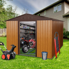 8ft x 10ft Outdoor Metal Storage Shed with Metal Floor Base,Coffee