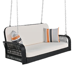 PE Wicker Porch Swing, 2-Seater Hanging Bench With Chains, Cushion