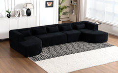 143.7" Upholstered Sofa Free-combined Sofa Couch with Two Chaise Lounge and Five Back Pillows for Living Room, Black