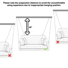 PE Wicker Porch Swing, 2-Seater Hanging Bench With Chains, Cushion