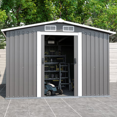 10FT x 8FT Metal Outdoor Storage Shed with Lockable Door