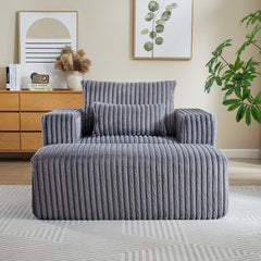 62.5" Corduroy Sponge Sofa Lounge Chair with Removable footrest,No Assembly Required,Fluffy Modern Sleeper Chair for Indoor Living Room Bedroom