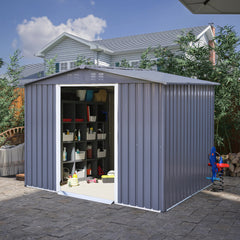 Outdoor Storage Shed 8 x 6 FT Large Metal Tool Sheds, Heavy Duty Storage House with Sliding Doors with Air Vent, Dark Grey