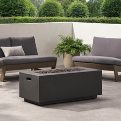 40" Outdoor 40,000 BTU Rectangular MgO Concrete Propane Fire Pit, Light Grey (Tank Cover not Included)