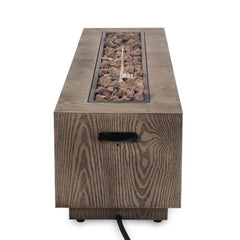 48" Outdoor 50,000 BTU Rectangular Iron Propane Fire Pit, Brown Wood Pattern (Tank Cover not Included)