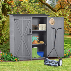 Outdoor 5.3ft Hx4.6ft L Wood Storage Shed Tool Organizer,Garden Shed, Storage Cabinet with Waterproof Asphalt Roof, Double Lockable Doors, 3-tier Shelves, Gray