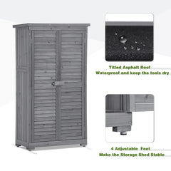 Wooden Garden Shed 3-tier Patio Storage Cabinet Outdoor Organizer Wooden Lockers with Fir Wood (Gray Wood Color -Shutter Design)