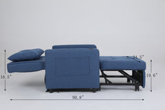 Sleeper Chair 3-in-1 Convertible Chair Bed Pull Out Sleeper Chair Beds Adjustable Single Armchair Sofa Bed with USB Ports, Side Pocket, Linen Navy