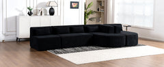 143.7" Upholstered Sofa Free-combined Sofa Couch with Two Chaise Lounge and Five Back Pillows for Living Room, Black