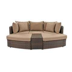 6-Piece Patio Outdoor Conversation Round Sofa Set, PE Wicker Rattan Separate Seating Group with Coffee Table, Brown