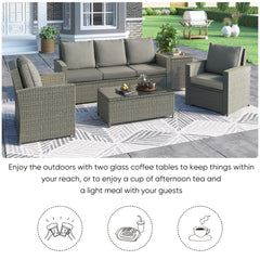 5 Piece Outdoor Sectional Sofa with Cushions, Coffee Table