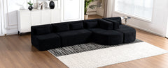 143.7" Upholstered Sofa Free-combined Sofa Couch with Two Chaise Lounge and Five Back Pillows for Living Room, Black