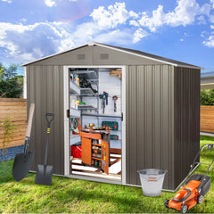 8ft x 6ft Outdoor Metal Storage Shed with Floor Base,Gray