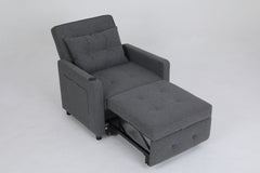 Sleeper Chair 3-in-1 Convertible Chair Bed Pull Out Sleeper Chair Beds Adjustable Single Armchair Sofa Bed with USB Ports, Side Pocket, Linen Grey