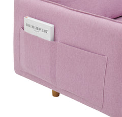 Living Room Loveseat Sofa Bed with Storage, Side Bag Pockets and Wood Legs, Pink
