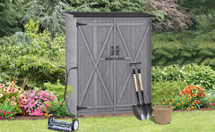 Outdoor 5.3ft Hx4.6ft L Wood Storage Shed Tool Organizer,Garden Shed, Storage Cabinet with Waterproof Asphalt Roof, Double Lockable Doors, 3-tier Shelves, Gray