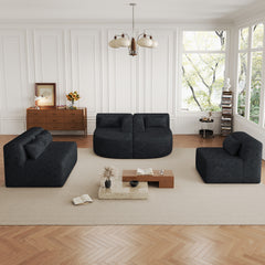 143.7" Upholstered Sofa Free-combined Sofa Couch with Two Chaise Lounge and Five Back Pillows for Living Room, Black