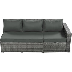 Outdoor 6-Piece All Weather PE Rattan Sofa Set with Adjustable Seat, Storage Box, Removable Covers and Tempered Glass Top Table,Grey