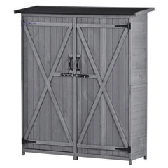 Outdoor 5.3ft Hx4.6ft L Wood Storage Shed Tool Organizer,Garden Shed, Storage Cabinet with Waterproof Asphalt Roof, Double Lockable Doors, 3-tier Shelves, Gray