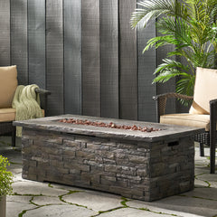 56" Outdoor 40,000 BTU Rectangular MgO Concrete Propane Fire Pit, Stone Pattern (Tank Cover not Included)