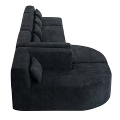 143.7" Upholstered Sofa Free-combined Sofa Couch with Two Chaise Lounge and Five Back Pillows for Living Room, Black