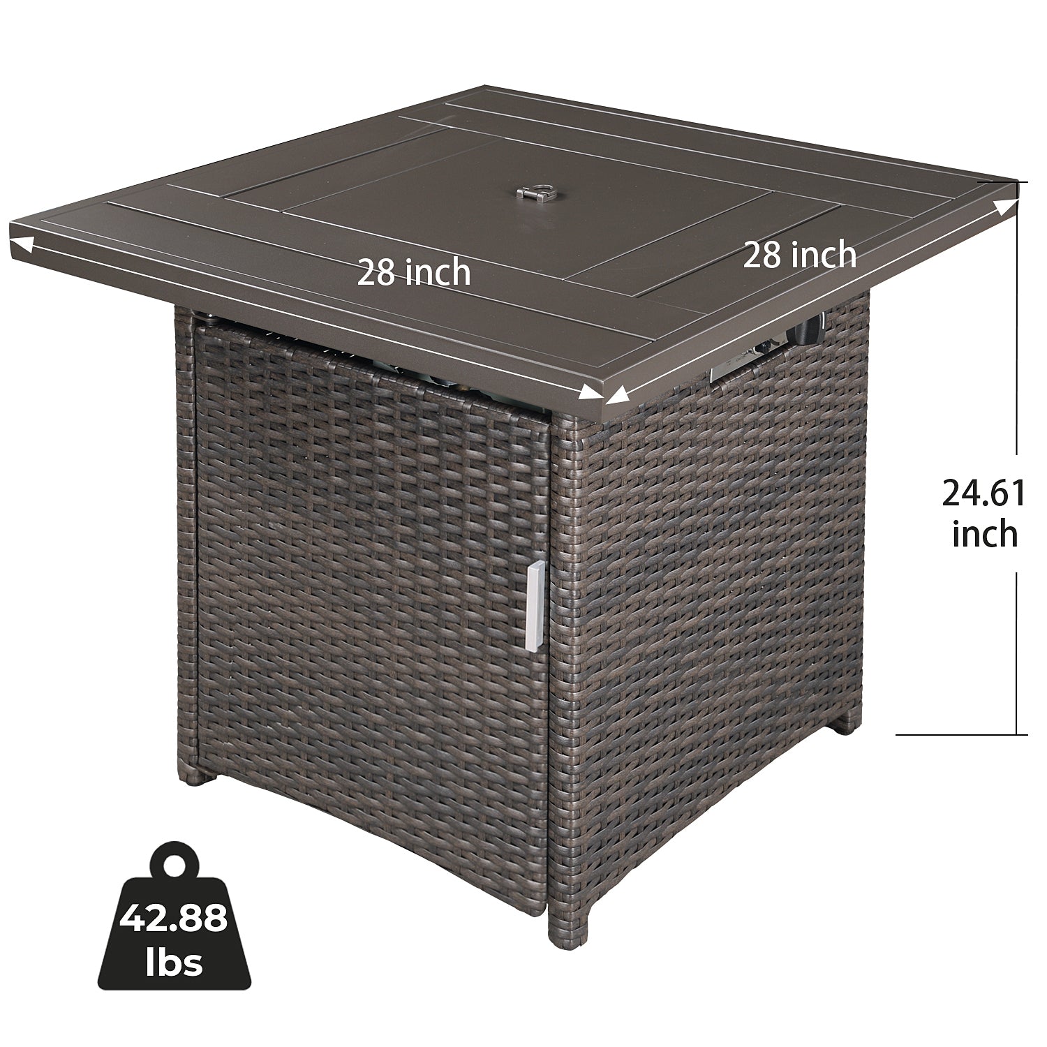 28” Outdoor Wicker Propane Gas Fire Pit Table with Lid, Glass Beads