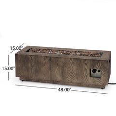 48" Outdoor 50,000 BTU Rectangular Iron Propane Fire Pit, Brown Wood Pattern (Tank Cover not Included)