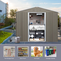 8ft x 6ft Outdoor Metal Storage Shed with Floor Base,Gray