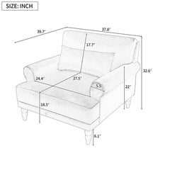 Elegant Accent Chair with Circular Armrests, Ergonomic Lumbar Support, Vintage Roman Column Legs, Luxurious Large Size, Enhances Living Room Aesthetics, for Living room,Bedroom and study