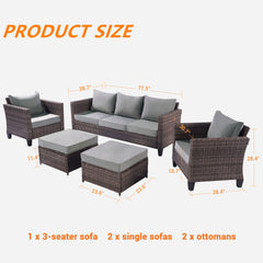 5 Pcs Outdoor Sectional Sofa with Ottomans and Cushions