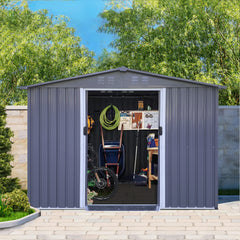 Outdoor Storage Shed 8 x 6 FT Large Metal Tool Sheds, Heavy Duty Storage House with Sliding Doors with Air Vent, Dark Grey